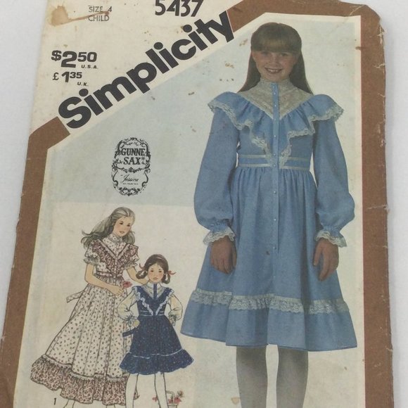 Vintage Gunne Sax Simplicity 5457 Girls Dress Sewing Pattern size 4 - Picture 2 of 6